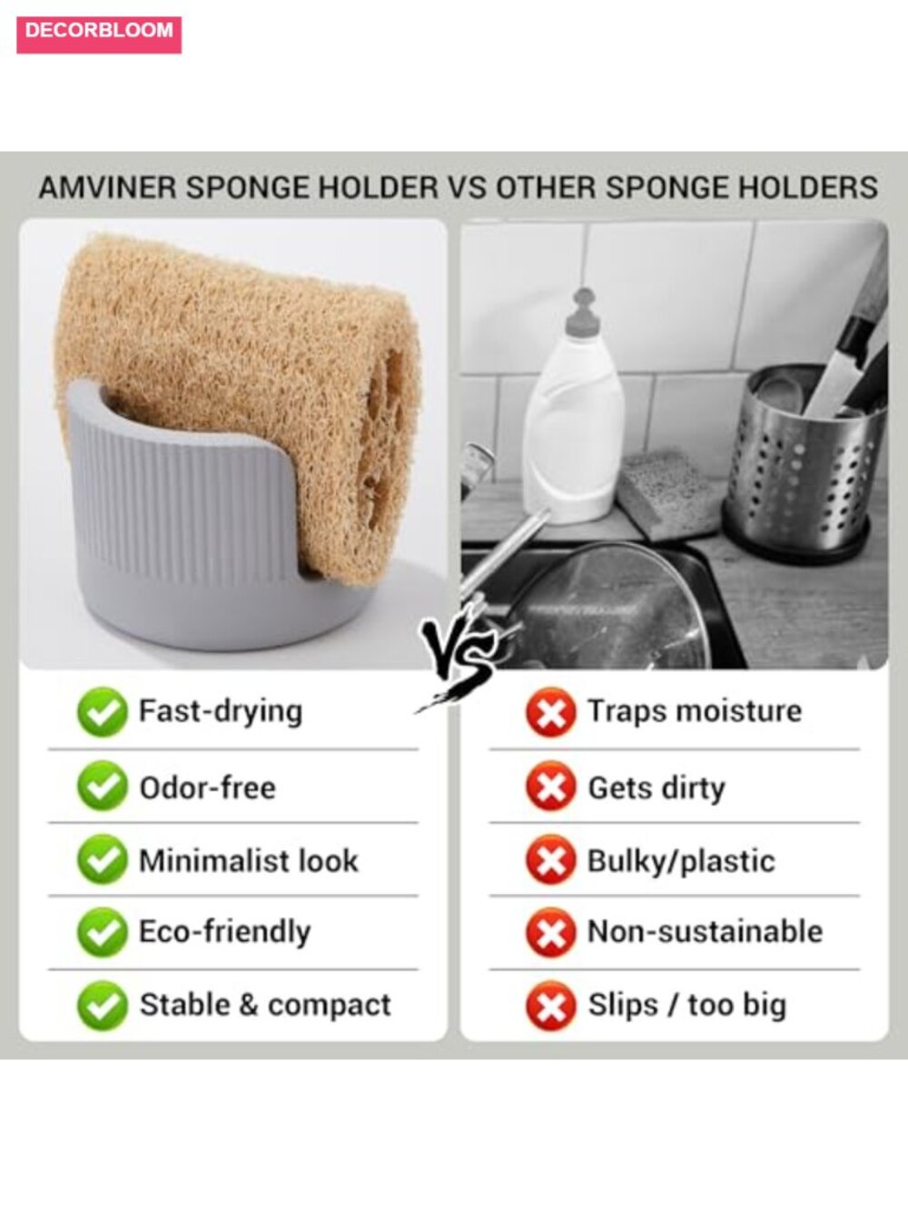 Quick Drying Diatomite Stone Sponge Holder, Compact Sink Caddy - Picture 6 of 6